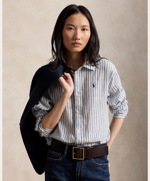 POLO RALPH LAUREN / ポロ ラルフ ローレン シャツ・ブラウス | ワイド クロップド ギンガム リネン シャツ（400ブルー）