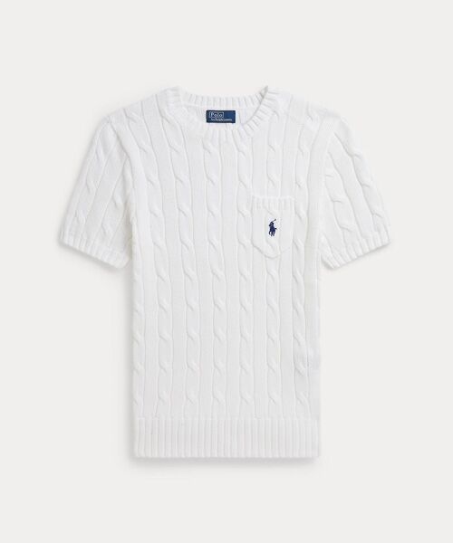 POLO RALPH LAUREN / ポロ ラルフ ローレン ニット・セーター | ケーブルニット コットン ショートスリーブ セーター（100ホワイト）
