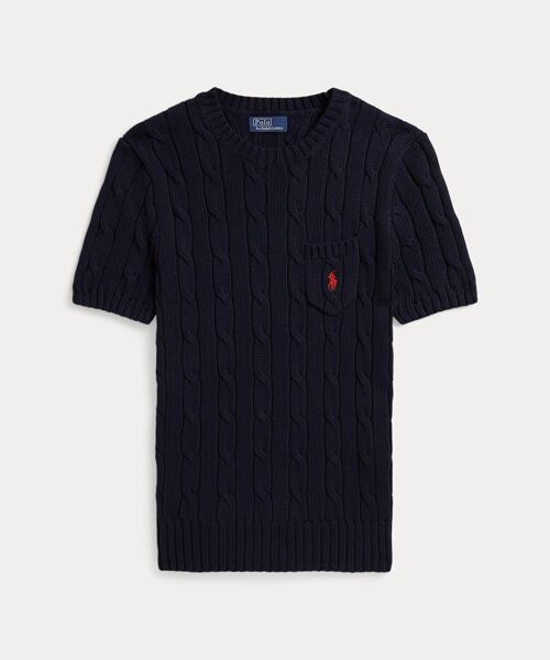 POLO RALPH LAUREN / ポロ ラルフ ローレン ニット・セーター | ケーブルニット コットン ショートスリーブ セーター（400ブルー）