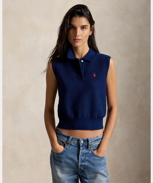 POLO RALPH LAUREN / ポロ ラルフ ローレン ポロシャツ | コットン クロップド スリーブレス ポロ セーター（400ブルー）