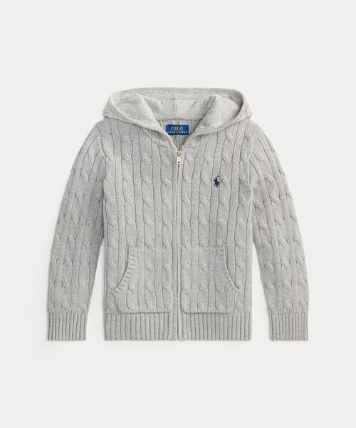 POLO RALPH LAUREN / ポロ ラルフ ローレン ニット・セーター | (ボーイズ 2才～7才)ケーブル コットン フーデッド フルジップ セーター（020グレー）