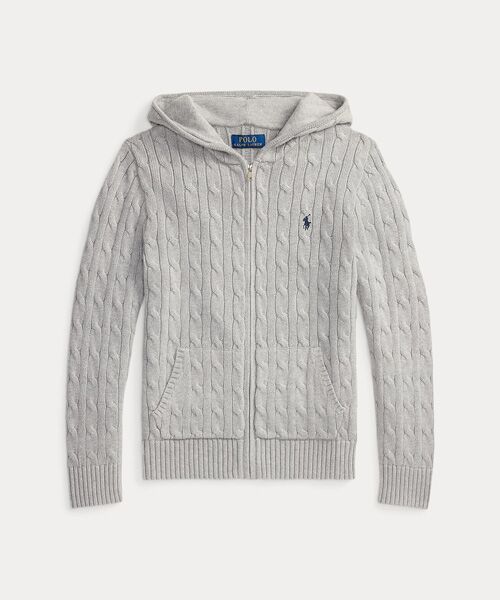 POLO RALPH LAUREN / ポロ ラルフ ローレン ニット・セーター | (ボーイズ 8才~20才)ケーブル コットン フーデッド フルジップ セーター(020グレー)