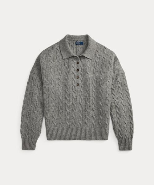 POLO RALPH LAUREN / ポロ ラルフ ローレン ニット・セーター | ケーブル ウールカシミヤ ポロカラー セーター | 詳細1