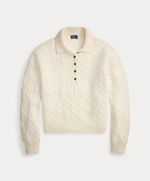 POLO RALPH LAUREN / ポロ ラルフ ローレン ニット・セーター | ケーブル ウールカシミヤ ポロカラー セーター | 詳細1