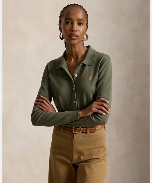 POLO RALPH LAUREN / ポロ ラルフ ローレン カーディガン・ボレロ | ポロカラー ボタンド カーディガン（300グリーン）