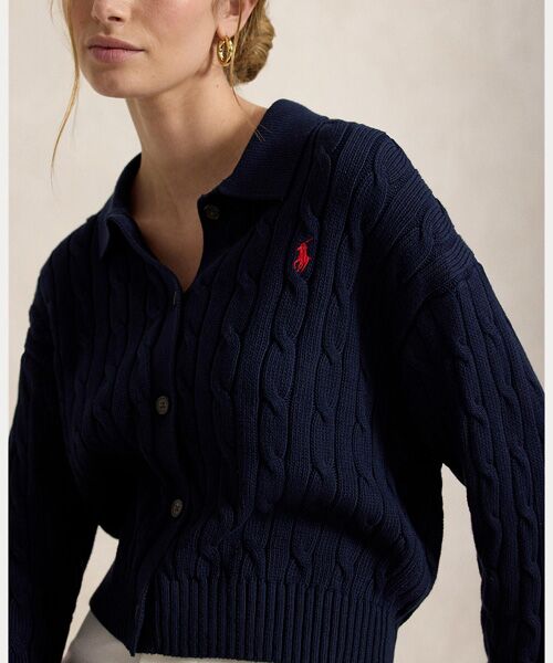 POLO RALPH LAUREN / ポロ ラルフ ローレン カーディガン・ボレロ | ケーブル コットン ポロカラー カーディガン | 詳細4