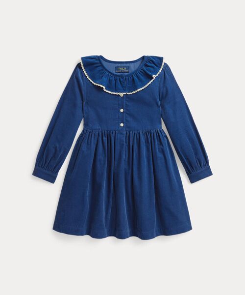 POLO RALPH LAUREN / ポロ ラルフ ローレン ミニ丈・ひざ丈ワンピース | (ガールズ 2才～6才)コットン コーデュロイ シャツドレス（400ブルー）