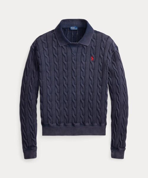 POLO RALPH LAUREN / ポロ ラルフ ローレン ニット・セーター | ケーブルニット コットン ポロカラー セーター | 詳細1