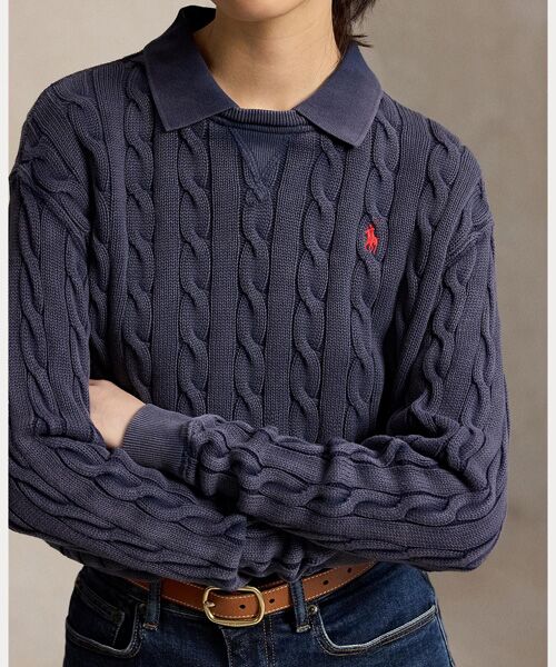 POLO RALPH LAUREN / ポロ ラルフ ローレン ニット・セーター | ケーブルニット コットン ポロカラー セーター | 詳細4