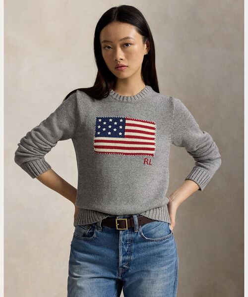 POLO RALPH LAUREN / ポロ ラルフ ローレン ニット・セーター | フラッグ コットン クルーネック セーター（020グレー）