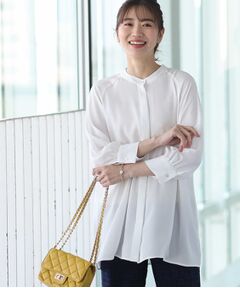 【WEB限定カラーあり/接触冷感/洗える】バックシャンプリーツフリュイドブラウス