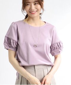 【WEB限定カラーあり/UVカット/接触冷感/洗える】シャーリングスリーブカットソー