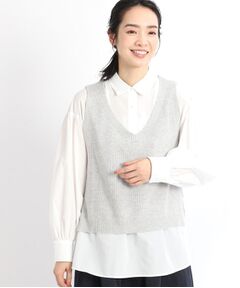 【E‐QUALITY/春SALE/セットアイテム/洗える】キャミベスト＋ストライプシャツ