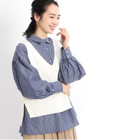 【E‐QUALITY/春SALE/セットアイテム/洗える】キャミベスト＋ストライプシャツ