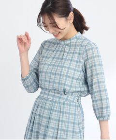 【夏SALE／手洗い可／セットアップ可能】チェック柄シアーブラウス