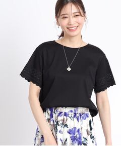 【UVカット／接触冷感／洗える】刺繍スリーブTシャツ