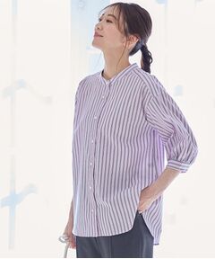 【夏SALE／着痩せ効果有！／接触冷感／洗える】リラクシーストライプシャツ