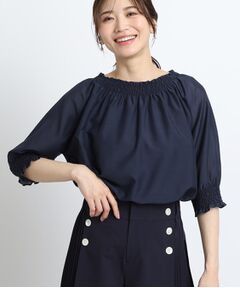 【SALE／接触冷感／洗える／セットアップ可能】シャーリングシアーブラウス