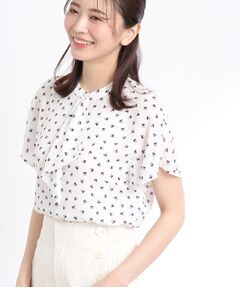 【夏SALE／接触冷感／洗える／セットアップ可能】ヨット柄プリントフリルブラウス