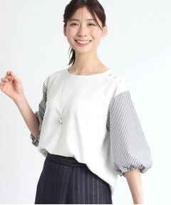 【夏SALE／人気商品の夏バージョン！UVカット／接触冷感／洗える】ストライプスリーブカットソー