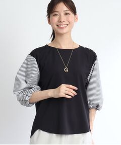 【夏SALE／人気商品の夏バージョン！UVカット／接触冷感／洗える】ストライプスリーブカットソー