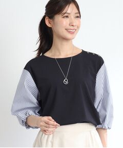 【夏SALE／人気商品の夏バージョン！UVカット／接触冷感／洗える】ストライプスリーブカットソー