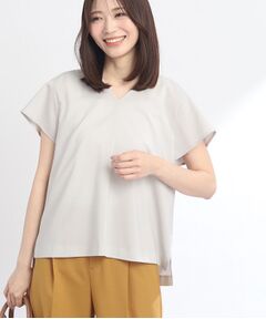 【夏SALE／UVカット／接触冷感／マシンウォッシュ可／セットアップ可能】キレイめリネンライクブラウス