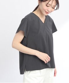 【夏SALE／UVカット／接触冷感／マシンウォッシュ可／セットアップ可能】キレイめリネンライクブラウス