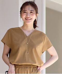 【夏SALE／UVカット／接触冷感／マシンウォッシュ可／セットアップ可能】キレイめリネンライクブラウス