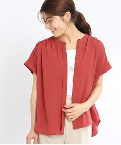 【夏SALE／マシンウォッシュ可】ドライタッチバンドカラーブラウス