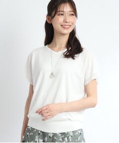 【夏SALE／WEB限定カラーあり／二の腕カバー◎】透かし柄スリーブニット