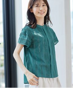 【SALE／手洗い可能】涼しげ刺繍レースブラウス