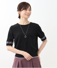 【WEB限定カラーあり／洗える／アンサンブル可能】五分袖クルーネックニット