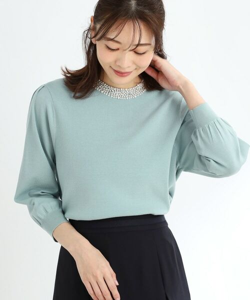 Reflect / リフレクト ニット・セーター | 【R‐QUALITY】パール調×クリスタルビジューニット(ブルーグリーン(097))