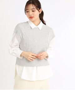 Reflect / リフレクト シャツ・ブラウス | 【夏SALE／E‐QUALITY／手洗い可】ケーブル編みニットベスト＋シャツセット