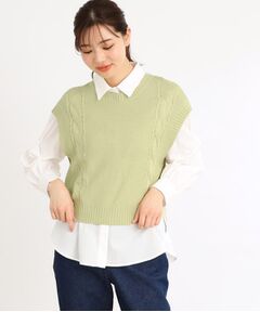 Reflect / リフレクト シャツ・ブラウス | 【夏SALE／E‐QUALITY／手洗い可】ケーブル編みニットベスト＋シャツセット