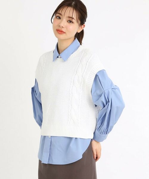 Reflect / リフレクト シャツ・ブラウス | 【夏SALE/E‐QUALITY/手洗い可】ケーブル編みニットベスト+シャツセット | 詳細1