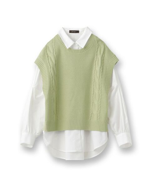 Reflect / リフレクト シャツ・ブラウス | 【夏SALE/E‐QUALITY/手洗い可】ケーブル編みニットベスト+シャツセット | 詳細13