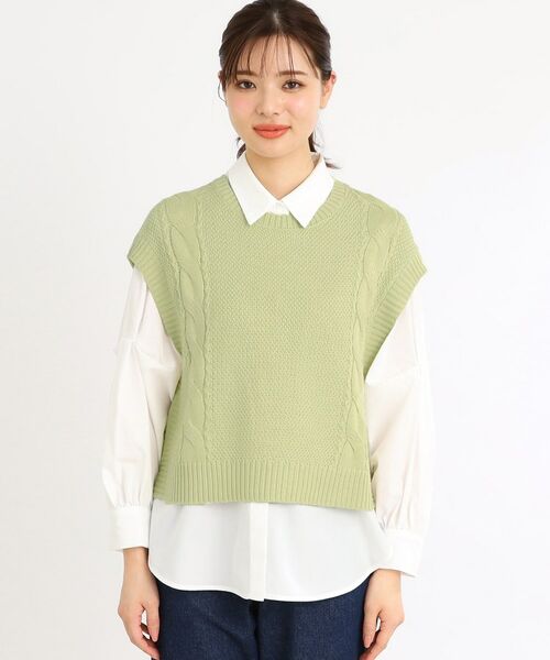 Reflect / リフレクト シャツ・ブラウス | 【夏SALE/E‐QUALITY/手洗い可】ケーブル編みニットベスト+シャツセット | 詳細14