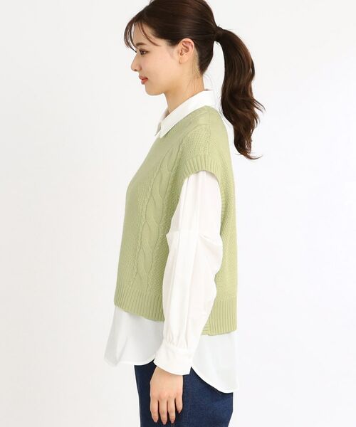 Reflect / リフレクト シャツ・ブラウス | 【夏SALE/E‐QUALITY/手洗い可】ケーブル編みニットベスト+シャツセット | 詳細15