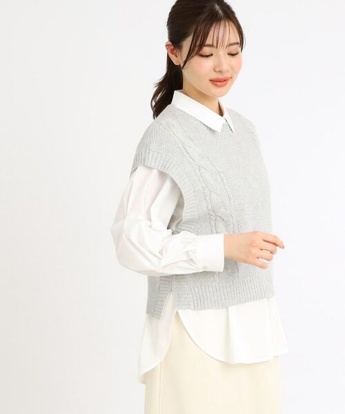 Reflect / リフレクト シャツ・ブラウス | 【夏SALE/E‐QUALITY/手洗い可】ケーブル編みニットベスト+シャツセット | 詳細5