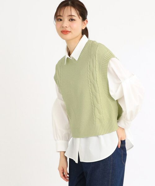 Reflect / リフレクト シャツ・ブラウス | 【夏SALE/E‐QUALITY/手洗い可】ケーブル編みニットベスト+シャツセット | 詳細9