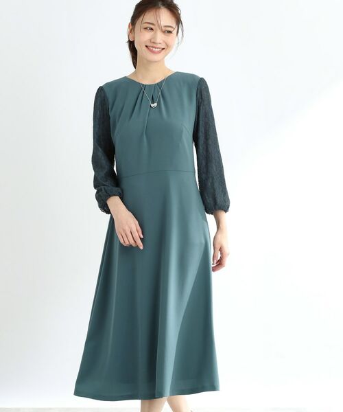 Reflect / リフレクト ロング・マキシ丈ワンピース | 【夏SALE/R‐QUALITY/手洗い可】レーススリーブワンピース(グリーン(024))
