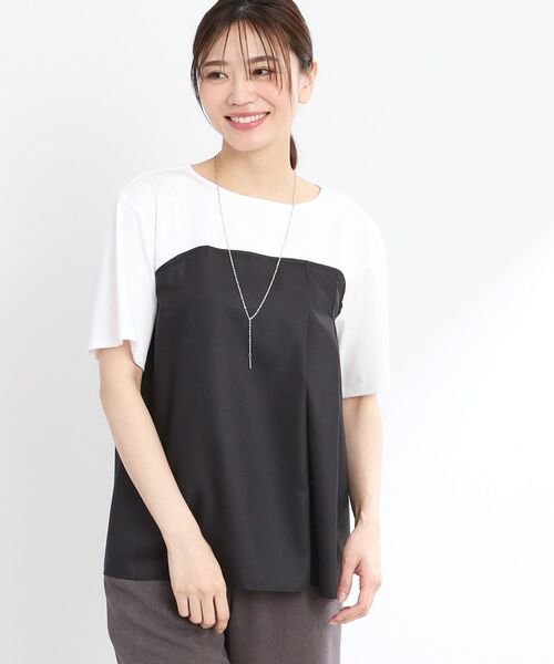 Reflect/リフレクト 【接触冷感/マシンウォッシュ可能】レイヤード風ジャージブラウス オフホワイト(003) 15(3L) Reflect/リフレクト 【接触冷感/マシンウォッシュ可能】レイヤード風ジャージブラウス オフホワイト(003) 15(3L)
