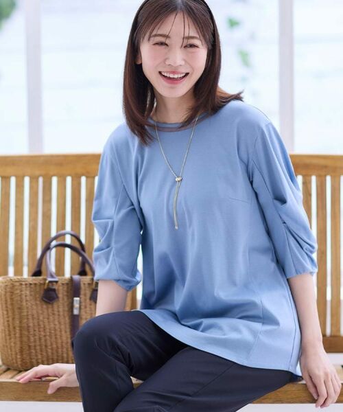 Reflect/リフレクト 【接触冷感/洗える】六分袖ジャージプルオーバー ブルー(091) 17(4L) Reflect/リフレクト 【接触冷感/洗える】六分袖ジャージプルオーバー ブルー(091) 17(4L)
