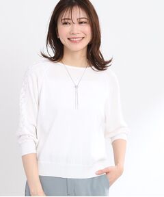 リフレクト【洗える】上質素材ニュアンスシルエットニット　ホワイト　9号　タグ付き SALE／手洗い可】カフス風デザインニット（ニット/セーター