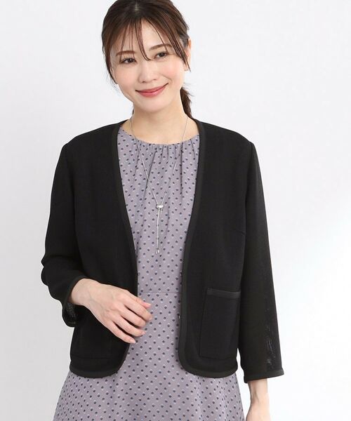 Reflect / リフレクト ノーカラージャケット | 【夏SALE/R‐QUALITY/手洗い可】パイピングジャケット(ブラック(019))