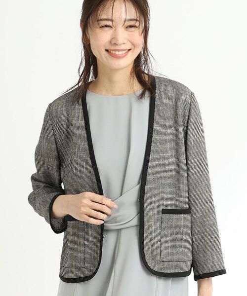 Reflect / リフレクト ノーカラージャケット | 【夏SALE/R‐QUALITY/手洗い可】パイピングジャケット(ブラック(419))