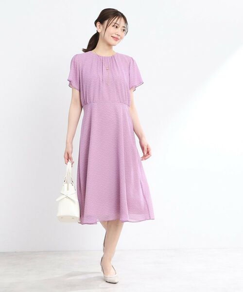 【美品】プリーツプリーズ マキシ丈 スタンドカラー ワンピース 青 4 XL ゼクシィ掲載》スタンドカラー スリットワンピース+プリーツ