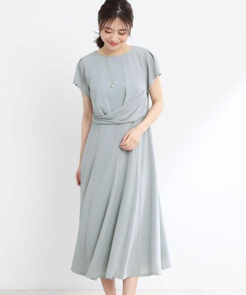 Reflect / リフレクト ロング・マキシ丈ワンピース | 【R‐QUALITY/手洗い可】ドレープシルエットワンピース(サックスブルー(090))